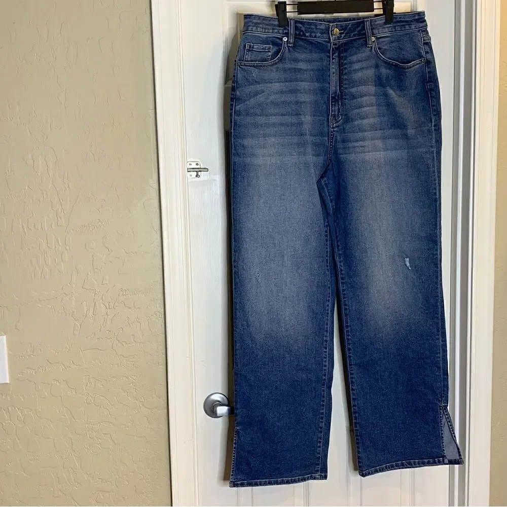 Fashion Nova Killing Em Softly Side Split Jean High Rise Wide Leg Size 18
